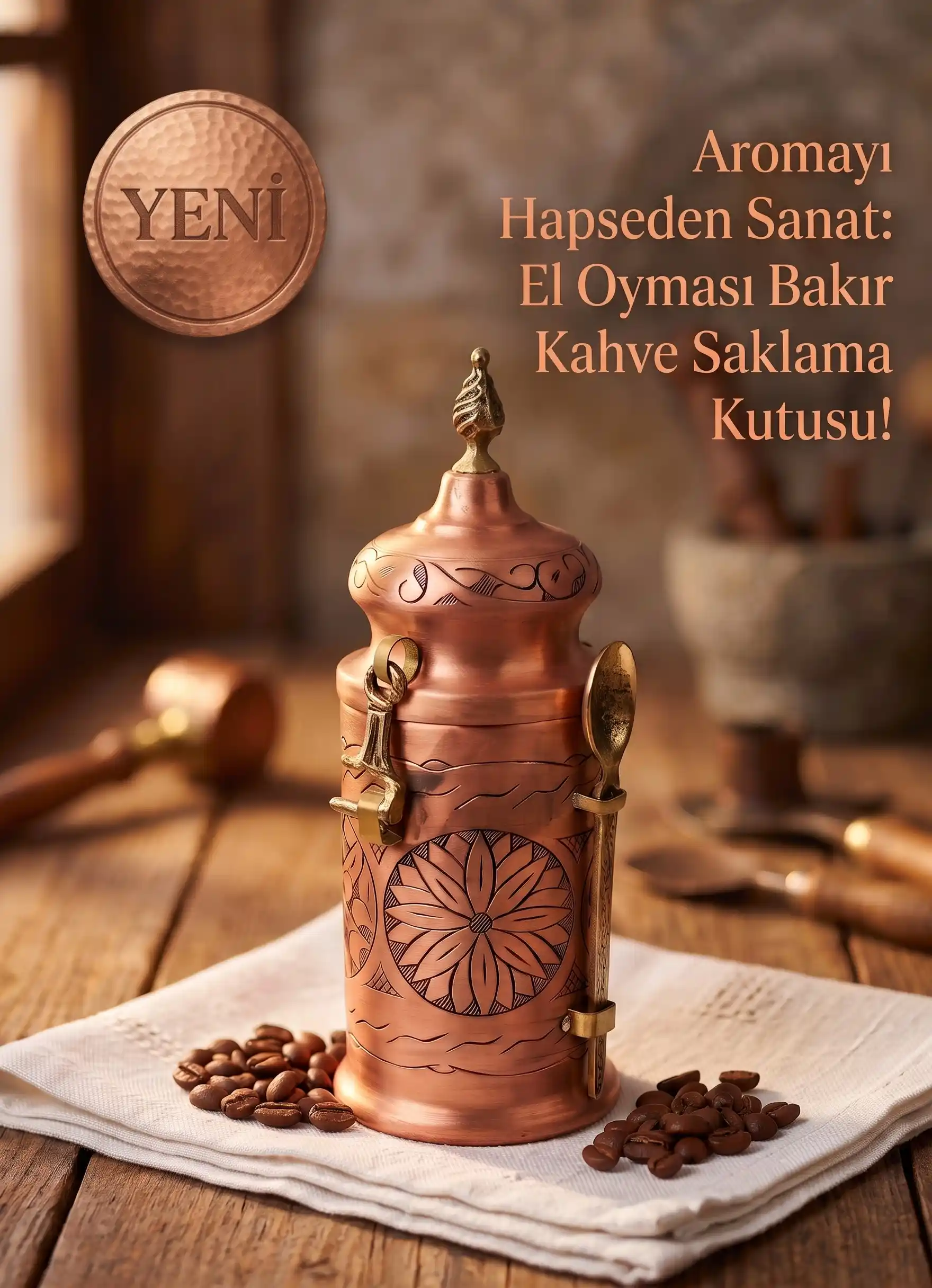Bakır Kahve Saklama Kutusu