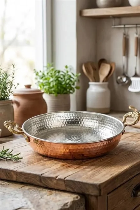 El yapımı bakır tava — Acemli Tava 1 No 14 Cm Makine Dövme Kırmızı — BakırBul