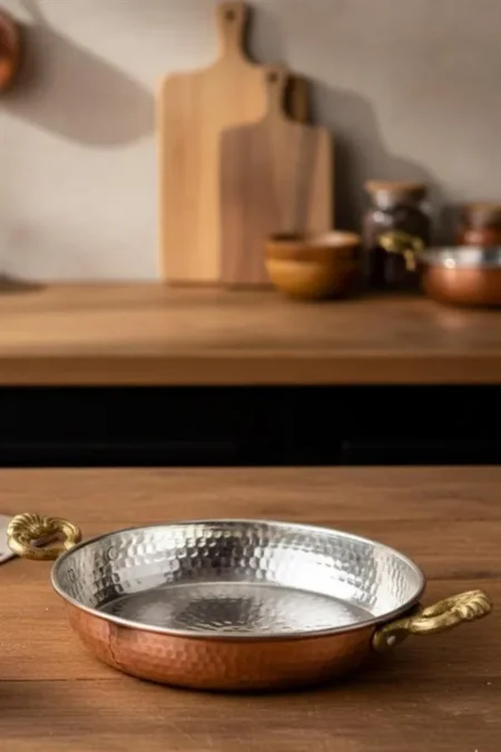 El yapımı bakır tava — Acemli Tava 2 No 16 Cm El Dövme Kırmızı — BakırBul
