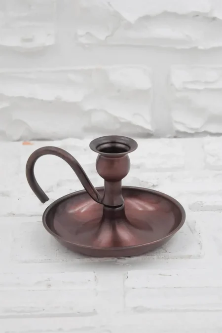 El yapımı bakır samdan mumluk — Alem Mumluk & Şinanay & El Şamdanı Bakır Kulp Düz Oksit — BakırBul