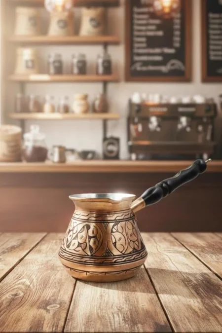 El yapımı bakır cezve — Elit Külhan Cezve 3 No 7 Fincan Oyma İşleme Skoç — BakırBul