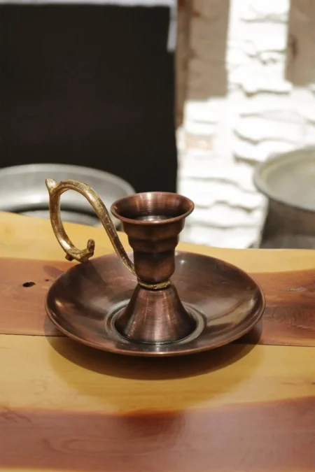 El yapımı bakır samdan mumluk — Elit Mumluk & El Şamdanı Kendinden Iğneli Oksit — BakırBul