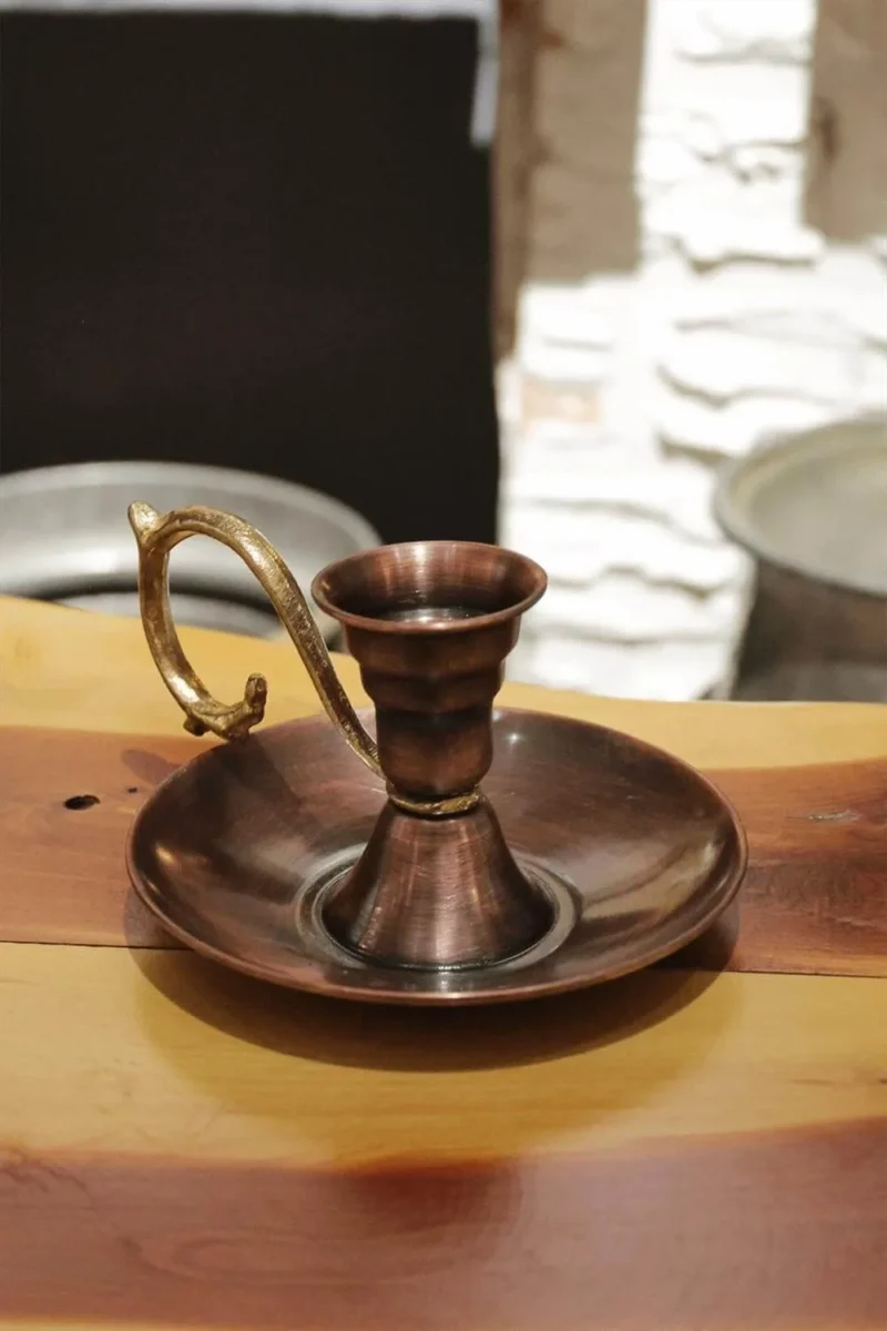 El yapımı bakır samdan mumluk — Elit Mumluk & El Şamdanı Kendinden Iğneli Oksit — BakırBul