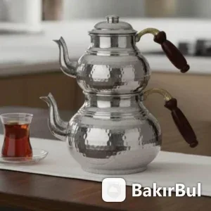 El yapımı bakır caydanlik — Klasik Çaydanlık 1 No İnce El Dövme Nikel — BakırBul