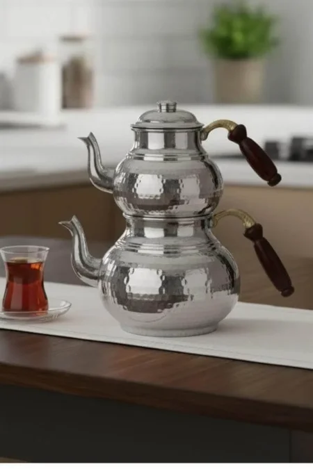 El yapımı bakır caydanlik — Klasik Çaydanlık 1 No İnce El Dövme Nikel — BakırBul