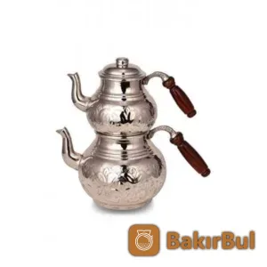 El yapımı bakır caydanlik — Klasik Çaydanlık 2 No Kalın El İşleme Nikel — BakırBul