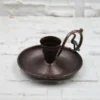El yapımı bakır şamdan — Metal Nostalji Mumluk & El Şamdanı Kendinden İğneli Acı Kahve Oksit Kulp — yan görünüm — BakırBul