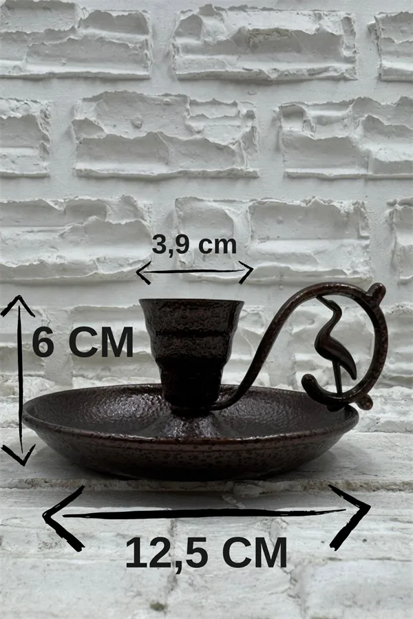 El yapımı bakır şamdan — Metal Nostalji Mumluk & El Şamdanı Kendinden İğneli Acı Kahve Oksit Kulp — kulp detayı — BakırBul