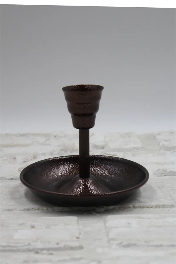 El yapımı bakır şamdan — Metal Vintage Mumluk & El Şamdanı Acı Kahve — yan görünüm — BakırBul