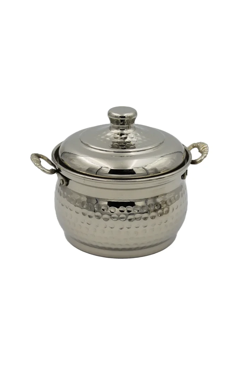 El yapımı bakır tencere — Mini Güveç Tencere 3 No 14 cm El Dövme Nikel — BakırBul