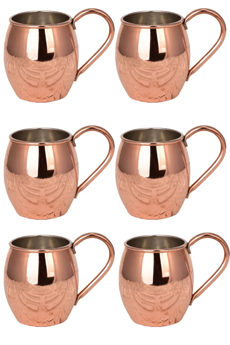 El yapımı bakır bardak — Moscow Mule Bakır Bardak Düz 500 ml 6'lı Takım Kırmızı — yan görünüm — BakırBul