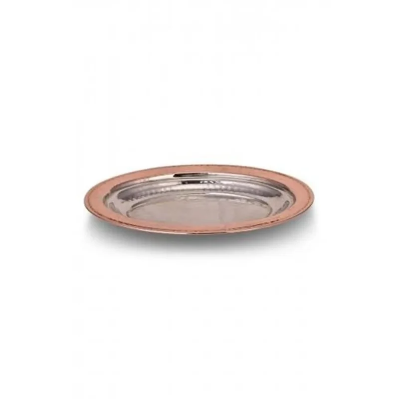El yapımı bakır tabak — Piyade İskender Kebap Kayık Sunum Tabağı 25 cm El Dövme Kırmızı — yan görünüm — BakırBul