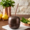 El yapımı bakır ürün — Bakır Apple Cocktail Pipetli Düz 250 ml Oksit — soğuk içecek servisi — BakırBul