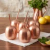El yapımı bakır ürün — Bakır Apple Cocktail Pipetli Düz 250 ml 6'lı Takım Kırmızı — soğuk içecek servisi — BakırBul