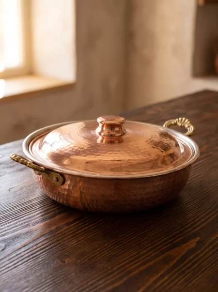 beyoglu-kapakli-tava-1-no-18-cm-el-dovme-kirmizi-bb7576-1-sahne-2 El yapımı bakır tava — Beyoğlu Kapaklı Bakır Tava 1 No 18 cm El Dövme Kırmızı — kızartma ve kavurma — BakırBul