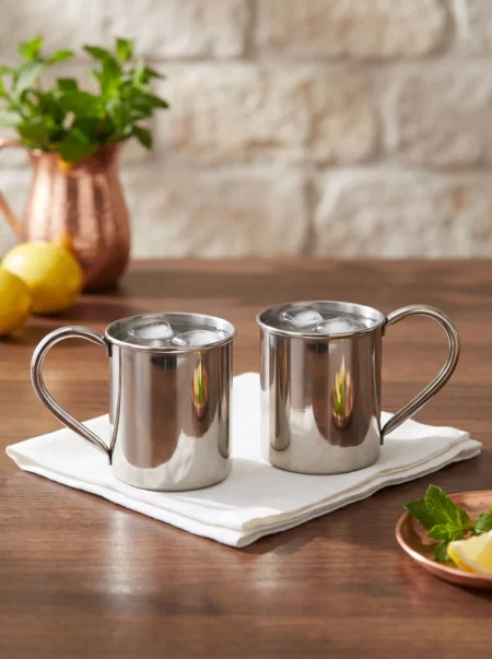 El yapımı bakır bardak — Cup Bakır Bardak 1 No Düz 330 ml 2'li Takım Nikel — soğuk içecek servisi — BakırBul