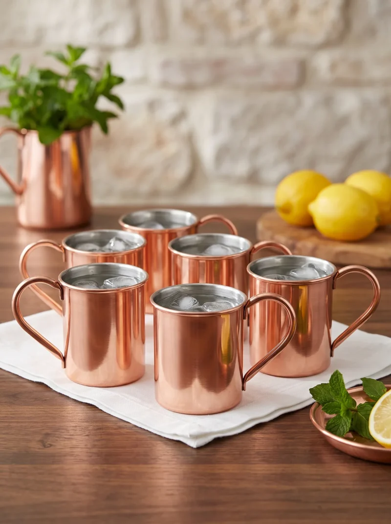 El yapımı bakır bardak — Cup Bakır Bardak 1 No Düz 330 ml 6'lı Takım Kırmızı — soğuk içecek servisi — BakırBul