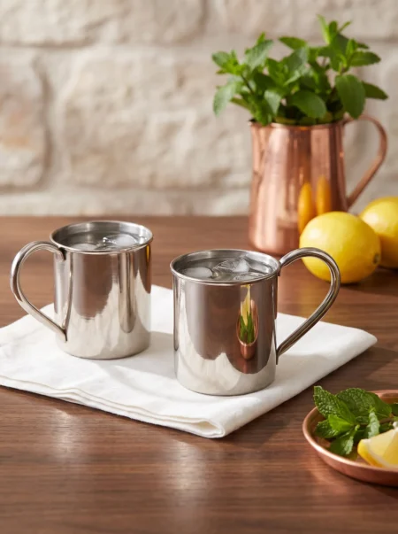 El yapımı bakır bardak — Cup Bakır Bardak 2 No Düz 450 ml 2'li Takım Nikel — soğuk içecek servisi — BakırBul