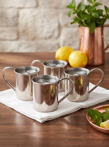 El yapımı bakır bardak — Cup Bakır Bardak 2 No Düz 450 ml 4'lü Takım Nikel — soğuk içecek servisi — BakırBul