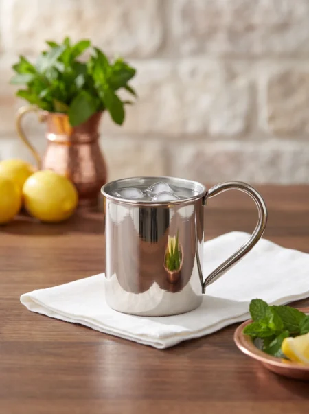 El yapımı bakır bardak — Cup Bakır Bardak 1 No Düz 330 ml Nikel — soğuk içecek servisi — BakırBul