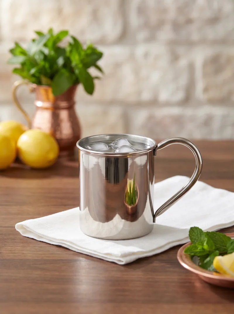 El yapımı bakır bardak — Cup Bakır Bardak 1 No Düz 330 ml Nikel — soğuk içecek servisi — BakırBul