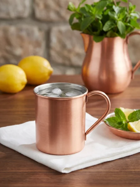 El yapımı bakır bardak — Cup Bakır Bardak 1 No Düz 330 ml Skoç — soğuk içecek servisi — BakırBul