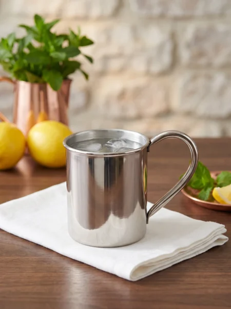 El yapımı bakır bakır ürün — Cup Bakır Bardak 2 No Düz 450 ml Nikel — soğuk içecek servisi — BakırBul
