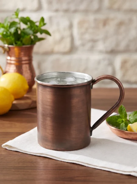 El yapımı bakır bakır ürün — Cup Bakır Bardak 2 No Düz 450 ml Oksit — soğuk içecek servisi — BakırBul