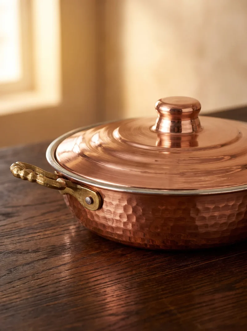 El yapımı bakır tava — Emirgan Bakır Tava 5 No 22 cm El Dövme Kırmızı — kızartma ve kavurma — BakırBul