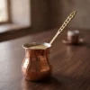 El yapımı bakır cezve — Eylül Bakır Cezve 1 No 2 Fincan Makine Dövme Kırmızı — Türk kahvesi pişirme ve servisi — BakırBul