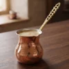 El yapımı bakır cezve — Eylül Bakır Cezve 2 No 3 Fincan Makine Dövme Kırmızı — Türk kahvesi pişirme ve servisi — BakırBul