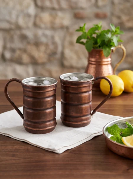 El yapımı bakır bardak — İskoç Bakır Bardak Düz 380 ml 2'li Takım Oksit — soğuk içecek servisi — BakırBul