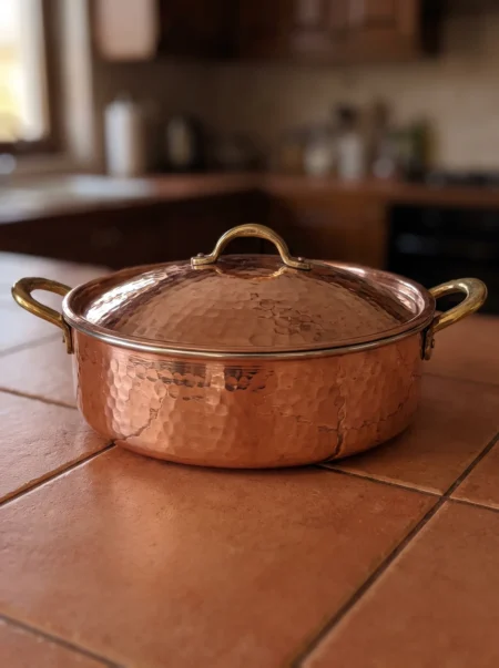 El yapımı bakır tencere — Karnıyarık Bakır Tencere 3 No 20 cm El Dövme Kırmızı — yemek pişirme ve sofrada servis — BakırBul
