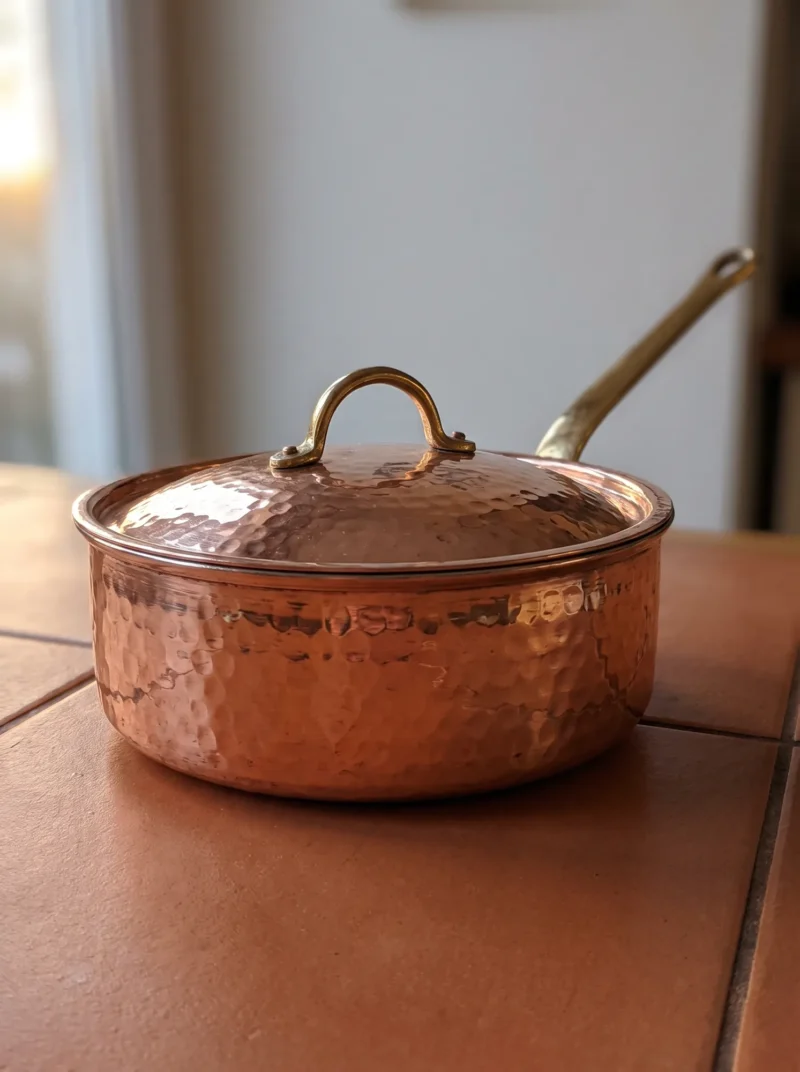 El yapımı bakır tencere — Karnıyarık Bakır Tencere Tek Kulp 7 No 28 cm El Dövme Kırmızı — yemek pişirme ve sofrada servis — BakırBul