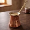 El yapımı bakır cezve — Kervan Bakır Cezve 1 No İnce 1 Fincan Makine Dövme Kırmızı — Türk kahvesi pişirme ve servisi — BakırBul
