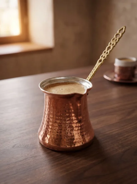 kervan-cezve-1-no-ince-1-fincan-makine-dovme-kirmizi-bb1211-1-sahne-1 El yapımı bakır cezve — Kervan Bakır Cezve 1 No İnce 1 Fincan Makine Dövme Kırmızı — Türk kahvesi pişirme ve servisi — BakırBul