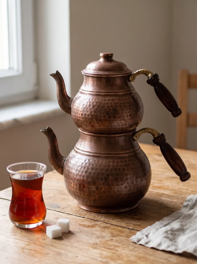 El yapımı bakır çaydanlık — Klasik Bakır Çaydanlık 1 No İnce El Dövme Oksit — çay demleme ve servis — BakırBul