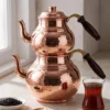 El yapımı bakır çaydanlık — Klasik Bakır Çaydanlık 2 No İnce El Dövme Kırmızı — çay demleme ve servis — BakırBul