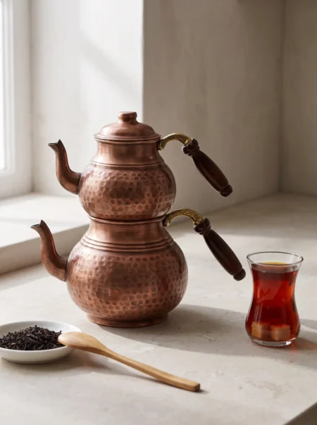 El yapımı bakır çaydanlık — Klasik Bakır Çaydanlık 2 No İnce El Dövme Oksit — çay demleme ve servis — BakırBul