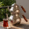 El yapımı bakır çaydanlık — Klasik Bakır Çaydanlık 2 No Kalın El Dövme Nikel — çay demleme ve servis — BakırBul