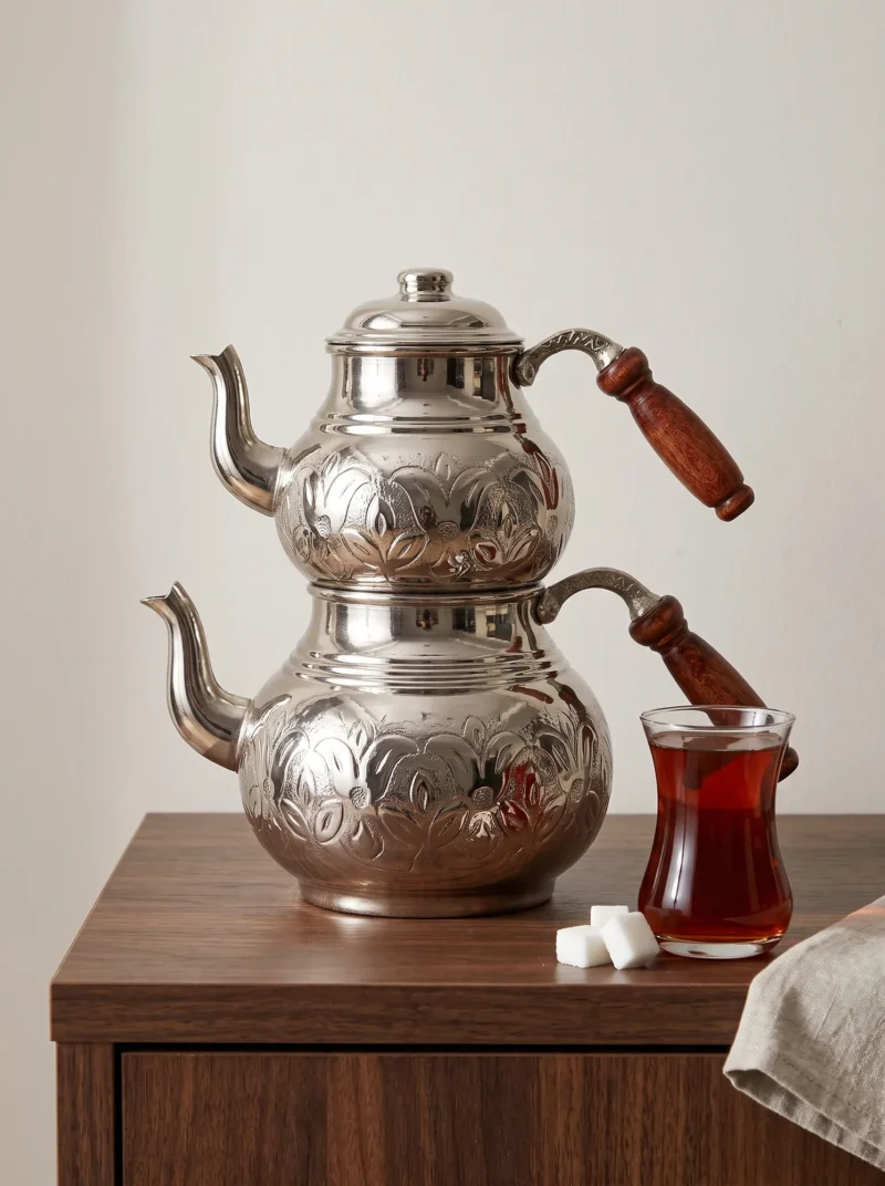 klasik-caydanlik-2-no-kalin-el-isleme-nikel-bb1954-2-sahne-1 El yapımı bakır çaydanlık — Klasik Bakır Çaydanlık 2 No Kalın El İşleme Nikel — çay demleme ve servis — BakırBul