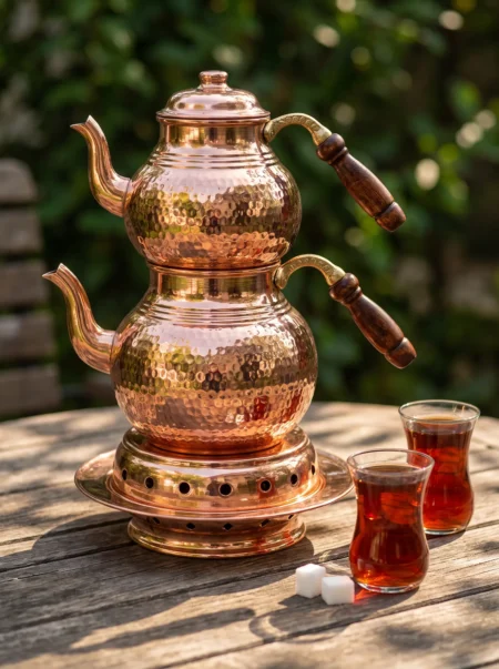 klasik-caydanlik-3-no-isiticili-takim-el-dovme-kirmizi-bb1973-1-sahne-1 El yapımı bakır çaydanlık — Klasik Bakır Çaydanlık 3 No Isıtıcılı Takım El Dövme Kırmızı — çay demleme ve servis — BakırBul
