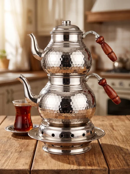 klasik-caydanlik-3-no-isiticili-takim-el-dovme-nikel-bb1973-2-sahne-6 El yapımı bakır çaydanlık — Klasik Bakır Çaydanlık 3 No Isıtıcılı Takım El Dövme Nikel — çay demleme ve servis — BakırBul