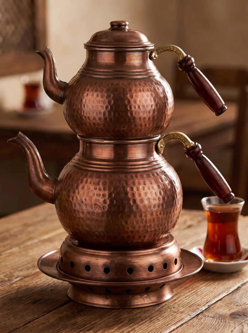 klasik-caydanlik-3-no-isiticili-takim-el-dovme-oksit-bb1973-3-sahne-1 El yapımı bakır çaydanlık — Klasik Bakır Çaydanlık 3 No Isıtıcılı Takım El Dövme Oksit — çay demleme ve servis — BakırBul