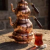 El yapımı bakır çaydanlık — Klasik Bakır Çaydanlık Isıtıcılı Takım 2 No Kalın El Dövme Kırmızı — çay demleme ve servis — BakırBul