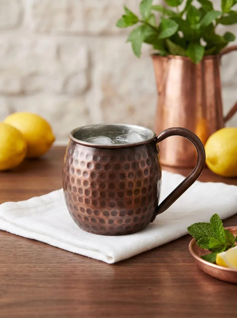 El yapımı bakır bardak — Luna Bakır Bardak Düz 360 ml Oksit — soğuk içecek servisi — BakırBul