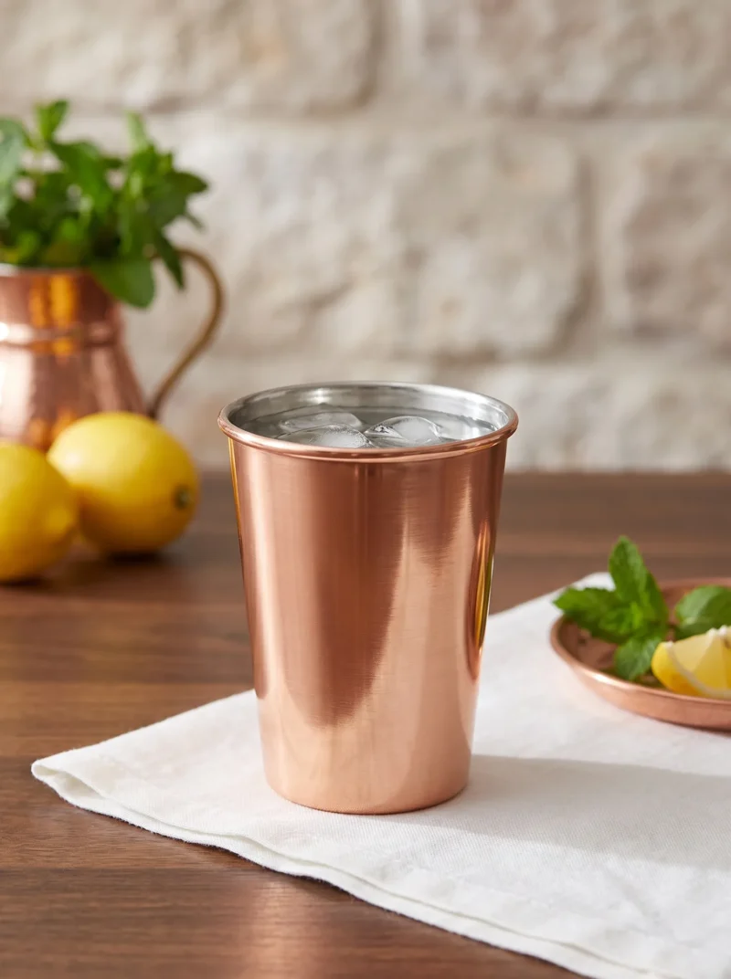 El yapımı bakır bardak — Lungo Bakır Bardak Düz 530 ml Kırmızı — soğuk içecek servisi — BakırBul