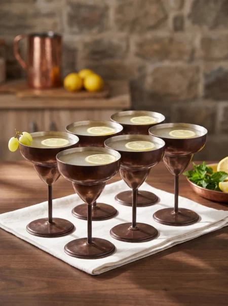El yapımı bakır kadeh — Margarita Bakır Kadeh Düz 450 ml 6'lı Takım Oksit — soğuk içecek ve şerbet servisi — BakırBul
