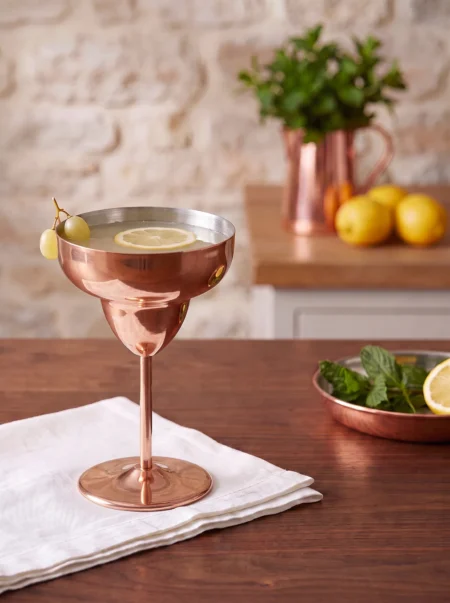 El yapımı bakır kadeh — Margarita Bakır Kadeh Düz 450 ml Kırmızı — soğuk içecek ve şerbet servisi — BakırBul