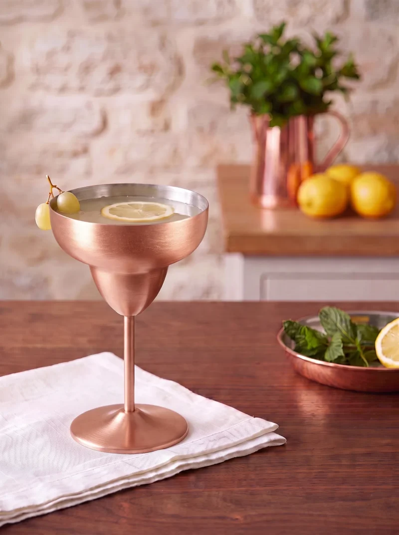 El yapımı bakır kadeh — Margarita Bakır Kadeh Düz 450 ml Skoç — soğuk içecek ve şerbet servisi — BakırBul